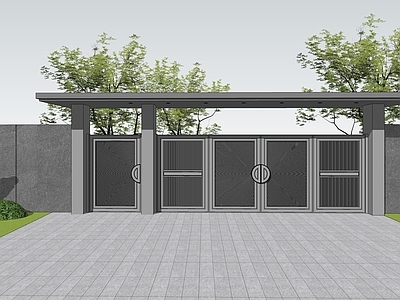 现代极简入口大门 现代大门 庭院大门 景观大门