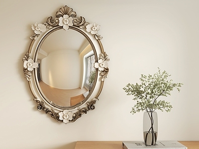 奶油风镜子 欧式装饰镜子 墙面挂件 植物盆栽 书籍