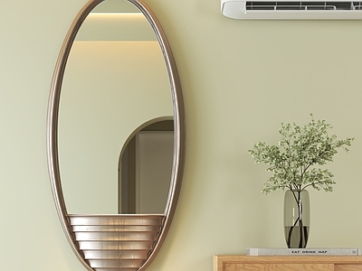 奶油风镜子 复古墙面镜 空调 餐边柜 铜镜 全身镜