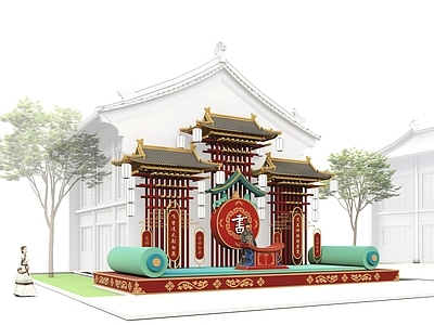 新中式文旅美陈 唐风小品 国潮舞台 说书舞台 文旅古风舞台