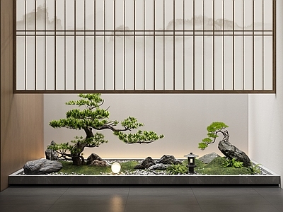 新中式植物堆 室内景观 景观造景 庭院小品 松树 石头
