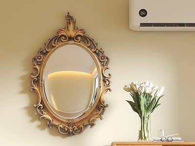 欧式镜子 墙面镜 装饰镜 花瓶 空调 柜子
