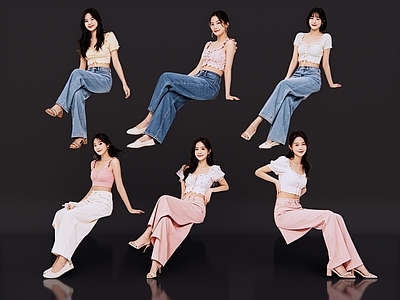 多人 2D现代坐姿人物 坐姿美女 商务美女 休闲美女 时尚坐姿美女