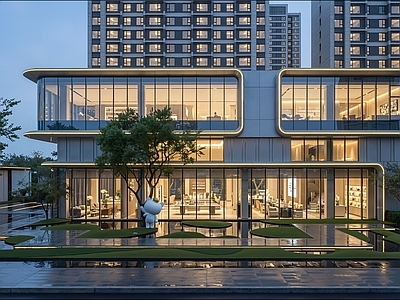 现代简约售楼处建筑 示范区售楼处景观 现代极简售楼处 现代轻奢售楼处