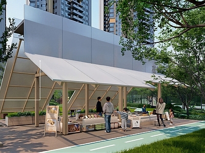 现代简约小公建 现代户外餐吧 集市摊位 木结构咖啡厅 商业外摆 营地餐厅