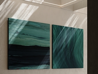 侘寂抽象画 绿色挂画 组合挂画 油画 卧室挂画 茶室挂画