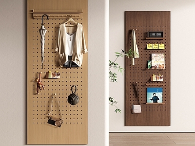 原木风玄关 玄关洞洞板 洞洞板 洞洞板置物架 挂衣钩