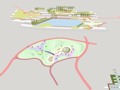 现代简约景观公园 景观广场 公园景观 滨水广场 健身广场