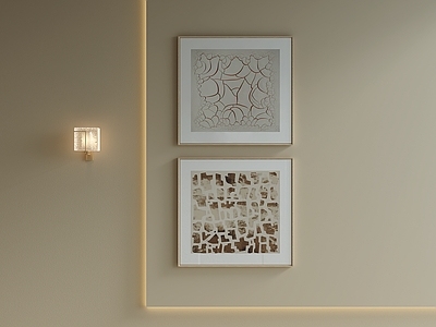 奶油风抽象画 极简抽象画 黑白灰挂画 肌理画 方形挂画组合 壁灯