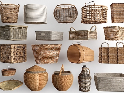 中古风厨房用品组合 现代箩筐  竹编小品 竹篮 藤编框