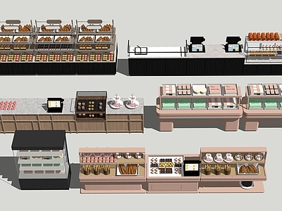 现代简约食品展厅 糕点柜点餐柜组合 收银水吧台 蛋糕冰柜 售卖糕点展台