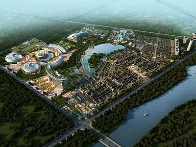 新中式鸟瞰规划 山西产业园 古建综合体