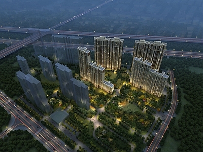 现代主义超高层住宅楼 住宅 夜景住宅