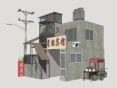 市井复古风民宿建筑 怀旧建筑 年代建筑 自建房 城乡结合部建筑 乡镇建筑