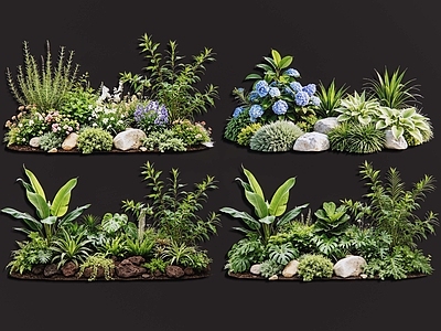 自然风植物组合 2D室内植物组团 热带植物组团 花卉花镜 花草植物组合 花草花丛
