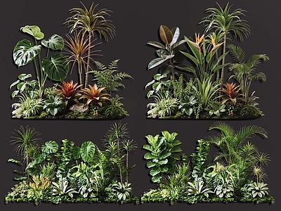 热带绿植景观花境 2D室内植物组团 热带植物组团 花卉花镜 花草植物组合 花草花丛