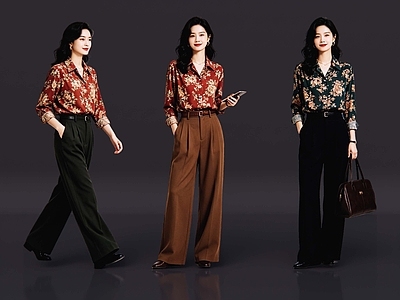 复古多人 2D现代人物 时尚休闲美女 休闲装模特 商业街拍美女 时尚休闲办公美女