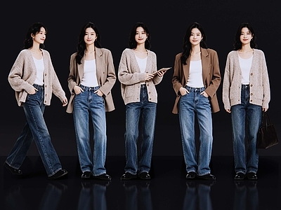 现代简约多人 2D现代人物 时尚休闲美女 休闲装模特 商业街拍美女 时尚休闲办公美女