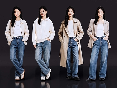 现代简约多人 2D现代人物 时尚休闲美女 休闲装模特 商业街拍美女 时尚休闲办公美女
