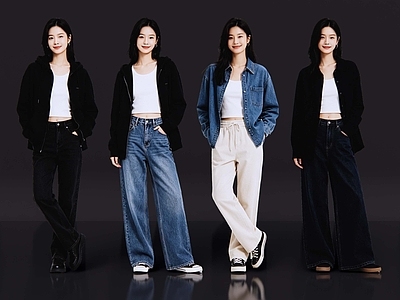 现代简约多人 2D现代人物 时尚休闲美女 休闲装模特 商业街拍美女 时尚休闲办公美女