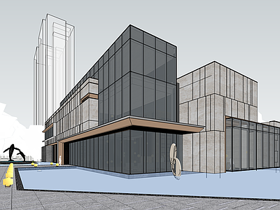 新中式售楼处建筑 城市会客厅 城市展厅 售楼处 沿街商业 小型办公