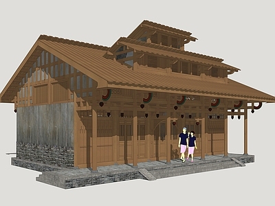 新中式民宿建筑 彝族民居 彝族木屋 彝族干栏式建筑 民族建筑样式