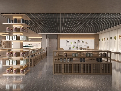 新中式茶叶店 茶叶店 茶馆 文创店铺 茶叶柜
