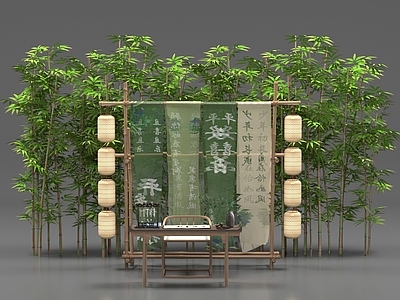 新中式签到处 竹子纱幔美陈 竹子 纱幔