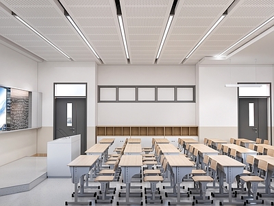 现代简约教室 现代学校教室  普通教室 中小学教室  教室课桌椅
