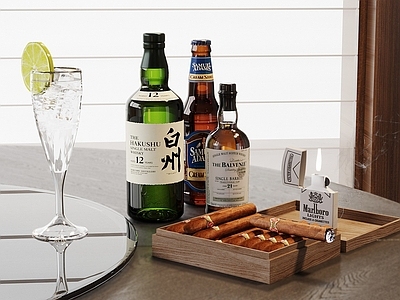 现代简约酒水食物 现代餐厅摆件 酒水食物 雪茄 酒杯