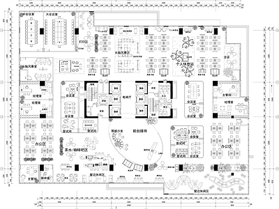 整体办公空间 总部办公平面设计 茶水咖啡吧 大会议室 经理室 休闲沙发