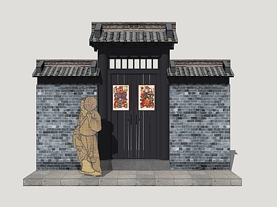 新中式入口大门 影视民居 古代民居 民居入户门 饮食民居大门