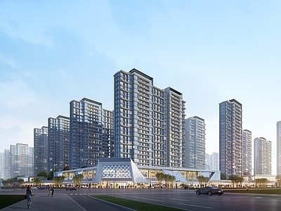 现代主义小高层住宅楼 现代沿街商业
