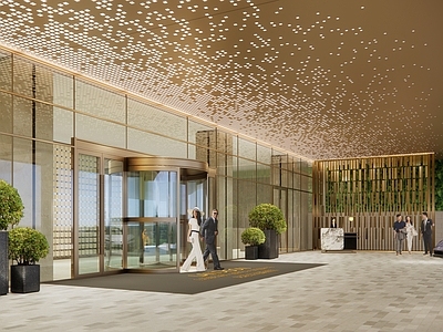 现代轻奢酒店入口 五星级酒店入口 国际酒店落客区 新中式酒店雨棚 雷迪森酒店 五星级酒店水景