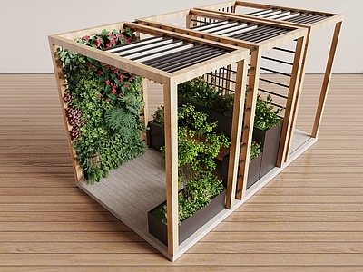 现代自然风廊架空间 廊架 花架 凉亭 绿植墙 藤蔓