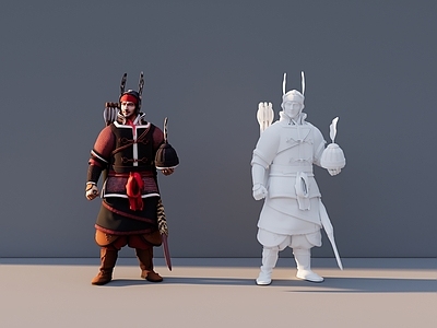 新中式虚拟人物 古代士兵 古代人物 人物雕塑