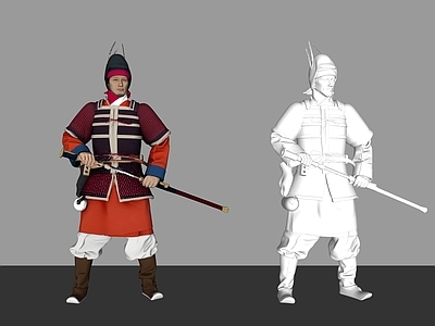 新中式虚拟人物 古代士兵 古代人物 古代人物雕塑