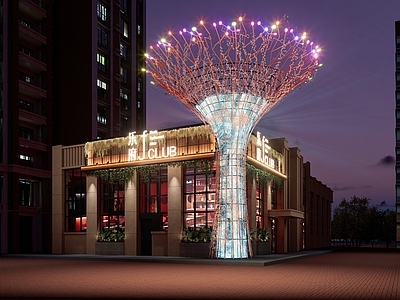 现代商业景观餐饮建筑 酒吧门头 现代门头 天空树 网红打卡 工业风酒吧