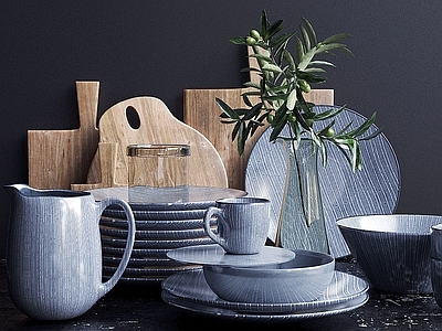 现代简约餐具 蓝色餐具厨房用品