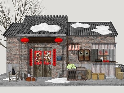 中式复古乡村民房 老北京民房 胡同民居建筑 四合院民居 怀旧民居场景