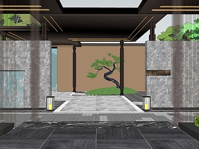 新中式别墅庭院 样板区 样板间花园 别墅花园