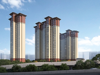 新中式小高层住宅楼 现代住宅