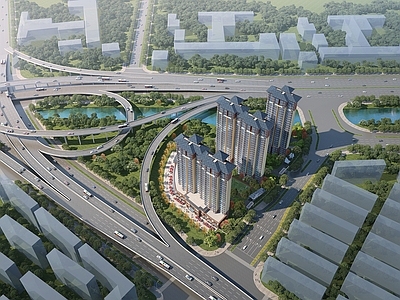 新中式小高层住宅楼 现代鸟瞰