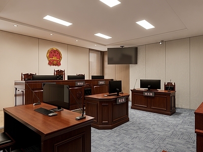 新中式其他公共空间 小型法庭改造 审判庭 法院法庭桌椅组合 法庭显示屏