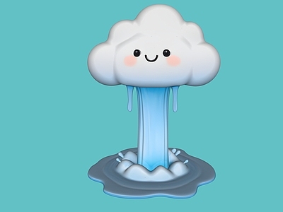 治愈系卡通3D其他摆件 云瀑布流水