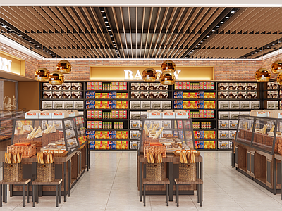 复古风甜品面包店 烘焙店c 超市烘焙区