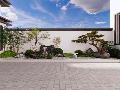 新中式别墅庭院 花坛 苏式园林 宋韵园林 景观花坛 现代庭院