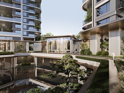 现代轻奢小区建筑 下沉庭院景观 示范区庭院景观 示范区庭院 会所