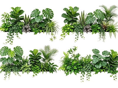 热带绿植风花境 2D室内植物组团 热带植物组团 花卉花镜 花草植物组合 花草花丛
