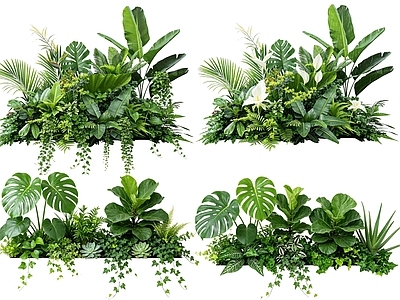 热带绿植景观花境 2D室内植物组团 热带植物组团 花卉花镜 花草植物组合 花草花丛